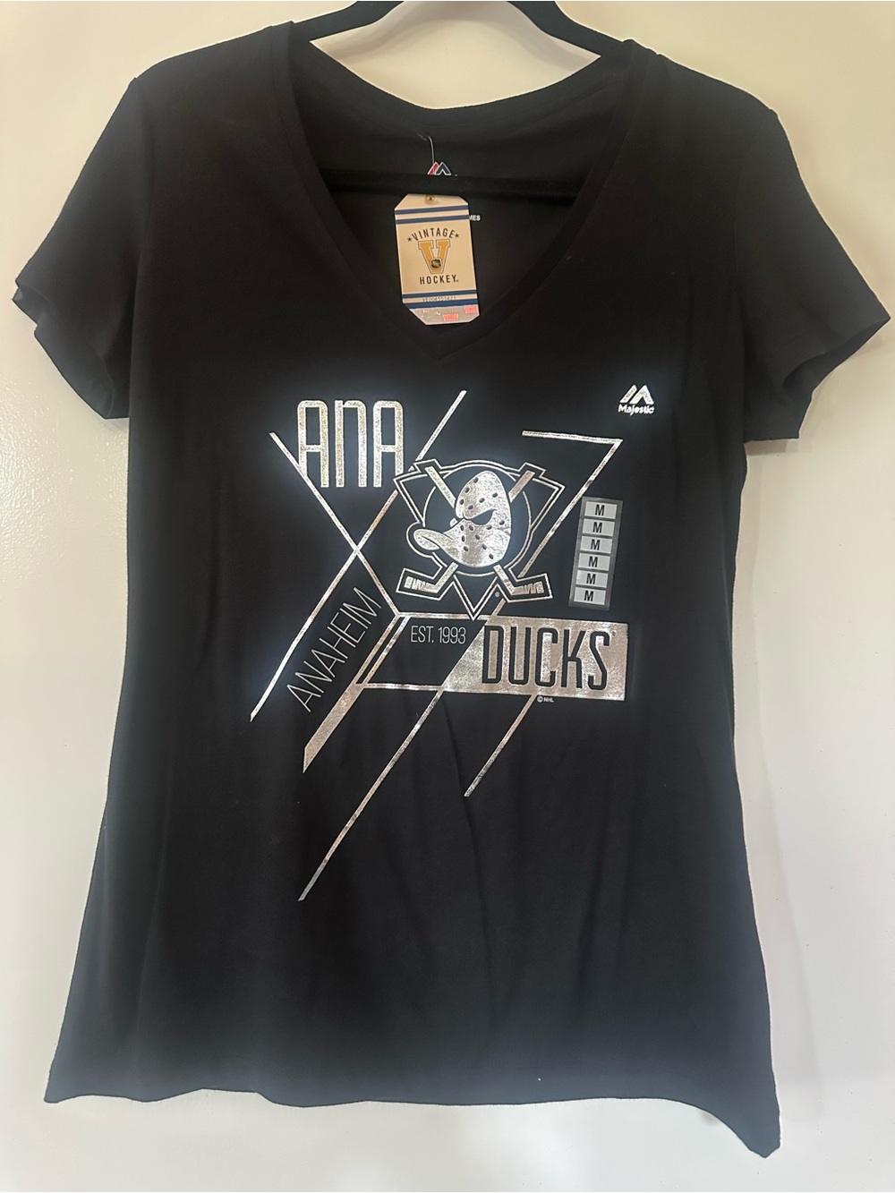 Majestic Anaheim Ducks Black Tee with Silver Metallic Logo